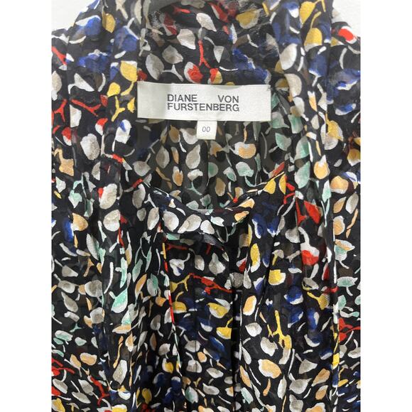 Diane Von Furstenberg Tina Tie- Neck Printed Fil Coupé Silk Chiffon Blouse Sz 00 - Picture 3 of 9